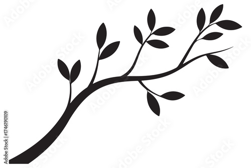 Nature plant branch silhouette icon with small leaves simple botanical illustration
