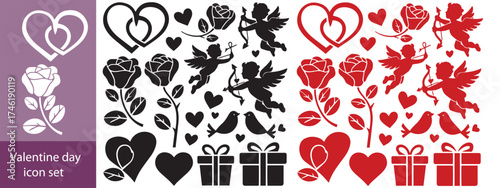 Valentine's Day set with heart and other elements on a white background. Valentine's day, wedding and love concept. Vector illustrations