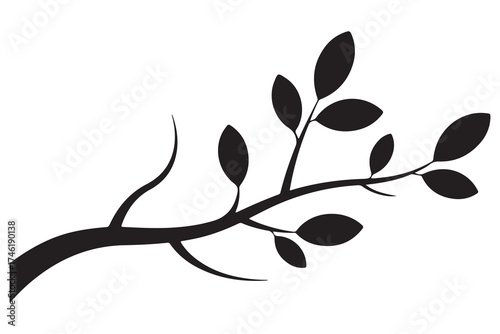 Nature plant branch silhouette icon with small leaves simple botanical illustration
