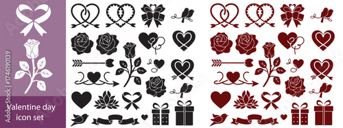 Valentine's Day set with heart and other elements on a white background. Valentine's day, wedding and love concept. Vector illustrations