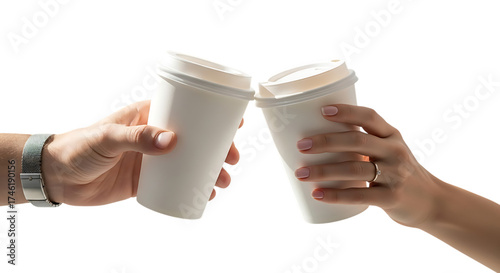 Illustration of two hands toasting with coffee cups isolated on transparent background