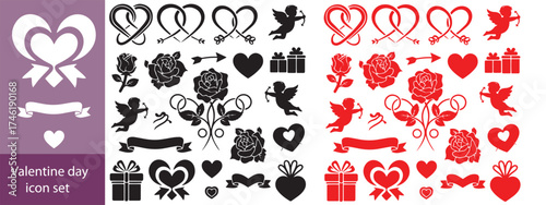 Valentine's Day set with heart and other elements on a white background. Valentine's day, wedding and love concept. Vector illustrations
