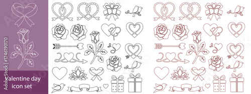 Valentine's Day set with heart and other elements on a white background. Valentine's day, wedding and love concept. Vector illustrations