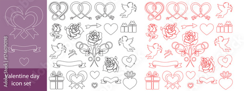 Valentine's Day set with heart and other elements on a white background. Valentine's day, wedding and love concept. Vector illustrations