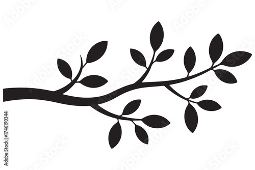 Nature plant branch silhouette icon with small leaves simple botanical illustration
