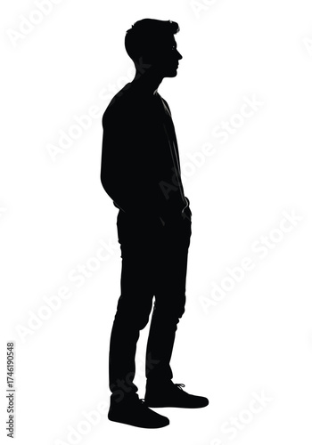 Vector illustration of silhouette of a young man standing with hands in pockets