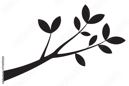Nature plant branch silhouette icon with small leaves simple botanical illustration
