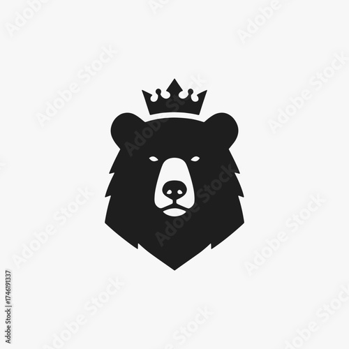 The flat design concept for the Bear Wild King logo focuses on simplicity, elegance, and ease of recognition. vector Sign for, Logos, mascot, Labels, and Icons.