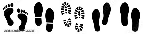 Footprint Icons Vector Set. Human Foot and Shoe Prints