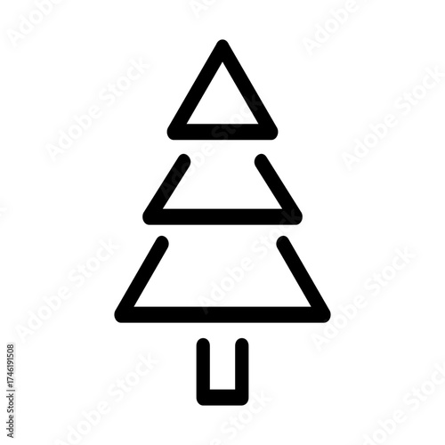 Black pine tree vector icon, on black and white background.