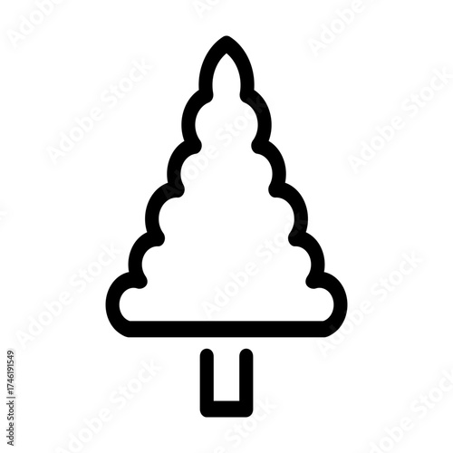 Black pine tree vector icon, on black and white background.