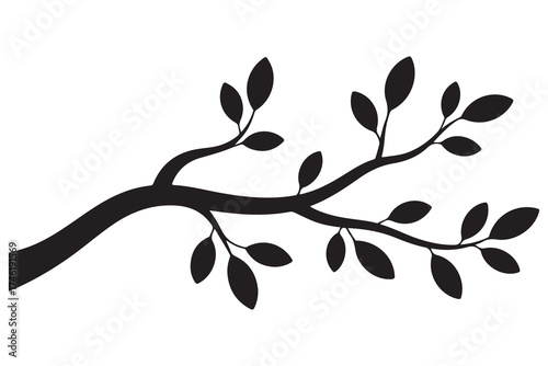 Nature plant branch silhouette icon with small leaves simple botanical illustration
