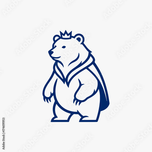 The flat design concept for the Bear Wild King logo focuses on simplicity, elegance, and ease of recognition. vector Sign for, Logos, mascot, Labels, and Icons.