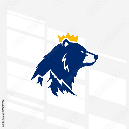 The flat design concept for the Bear Wild King logo focuses on simplicity, elegance, and ease of recognition. vector Sign for, Logos, mascot, Labels, and Icons.