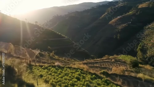 Golden Hour Over Mountain Terraces - A Beautiful Landscape View
