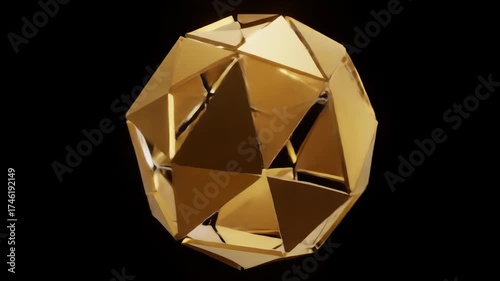 Golden Geometric Sculpture Abstract Form in 3D Space