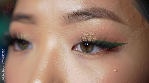 Green Eyeliner & Glitter Eyeshadow Makeup Look | Close-Up
