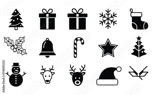 Christmas Holiday Icon Set Line Art Collection for Festive Winter Design Projects