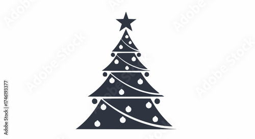 Elegant Christmas Tree Icon Festive Holiday Season Design Featuring a Decorated Tree with Star and Baubles for Christmas Celebrations and Winter Holiday Decor