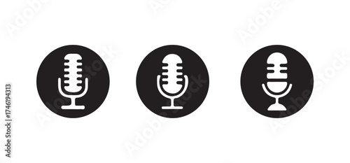 Microphone icon set,  mic icon symbol, record, audio, sound, voice icons,  audio recording podcasting symbol,Vector illustration EPS 10.