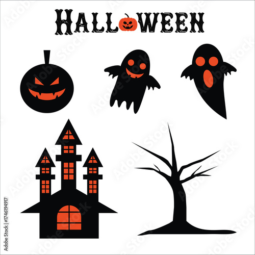 Halloween Icons Flat Style Vector Graphics with pumpkin