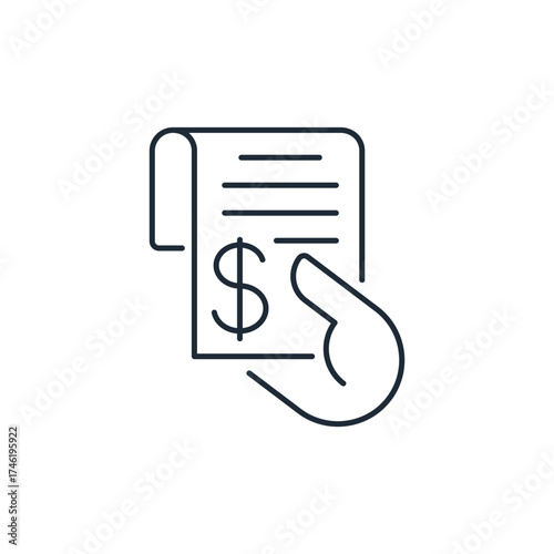 Present an invoice for payment. Payment for services, purchases.Vector linear icon illustration isolated on white background.
