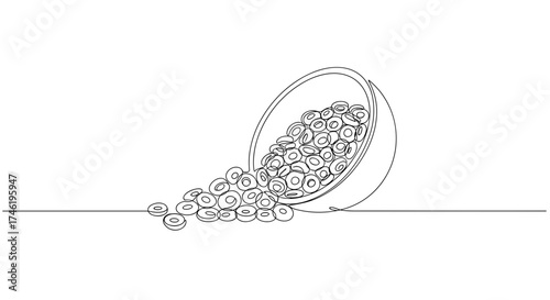 Cereal spilled on floor in line art style