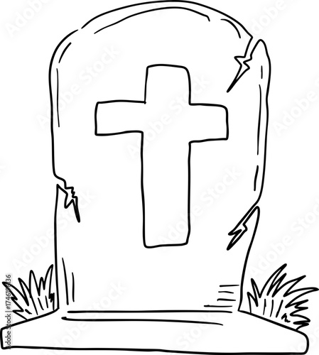 Hand Drawn Tombstone with Cross