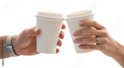 Illustration of couple toasting with coffee cups isolated on transparent background