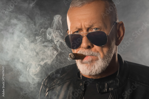 Stylish old man in leather ...