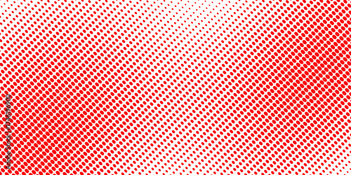 Red color halftone gradient texture. Vanishing cartoon polka dot background. Repeating dotted gradation pattern. Fading comic pop art overlay backdrop. Raster halftone