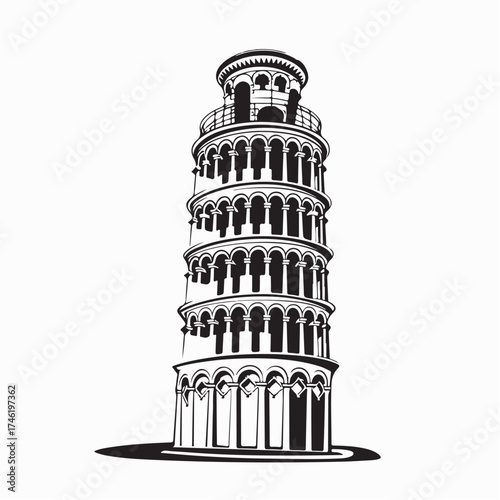 Leaning Tower of Pisa Vector Illustration Italian Landmark Historic Architecture