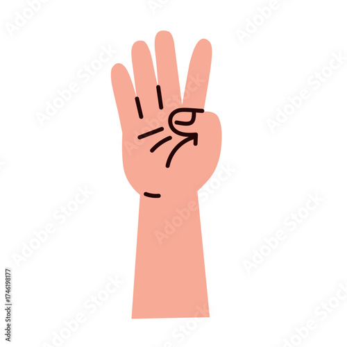 Four Fingers Hand in Flat Illustration for Counting and Learning