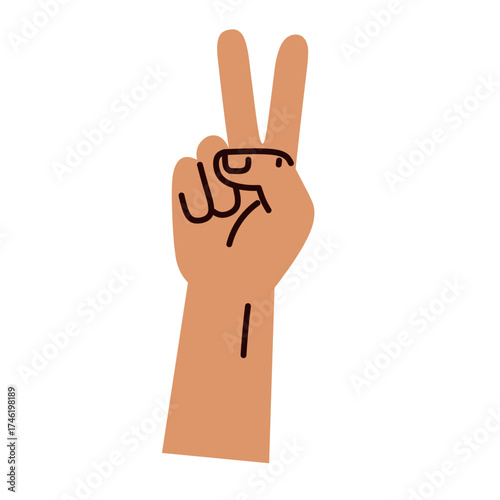 Two Fingers Hand in Flat Illustration for Peace and Victory