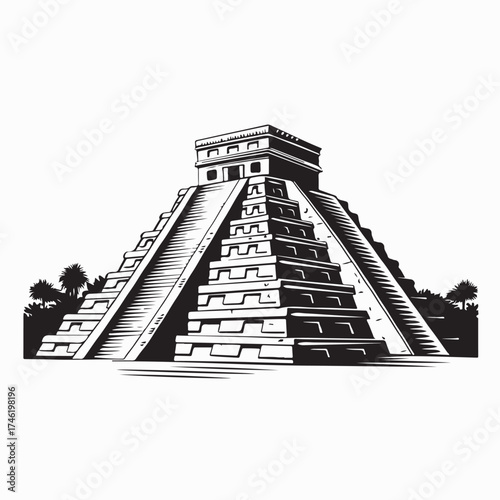 Mexico Chichen Itza Vector Mayan Civilization Ancient Architecture Icon