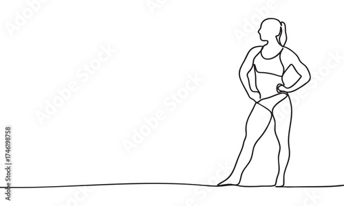 Athletic Woman Posing in Line Art