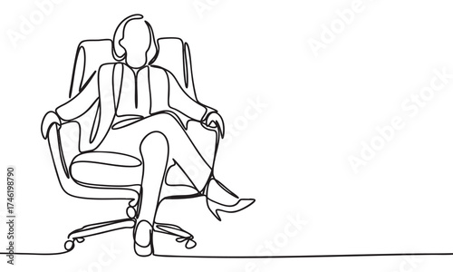 Woman Boss in Chair A Line Art Illustration