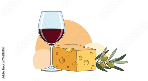 A classic pairing of red wine cheese and olives makes for a delightful snack.