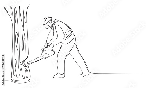 Lumberjack Cutting Tree with Chainsaw