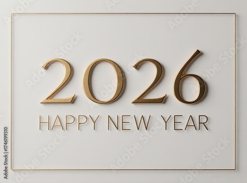 Elegant gold “2026” and “HAPPY NEW YEAR” text on a soft cream card — minimalist, luxurious, and perfect for sophisticated New Year’s greetings or branding.