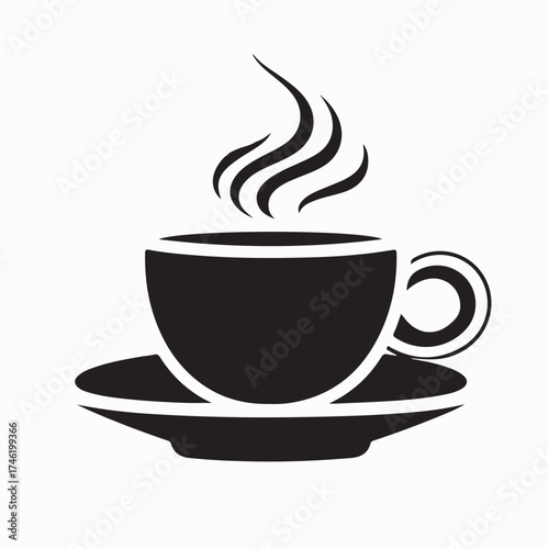 Coffee Cup Vector Logo Design with Rising Steam Minimal Flat Style