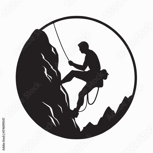 Outdoor Adventure Climber Vector Silhouette on white background