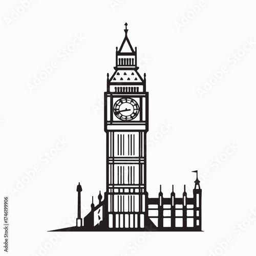 Historic Big Ben Tower Vector Drawing British Architecture