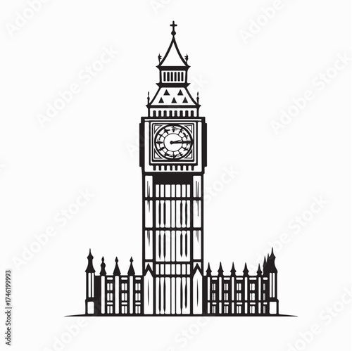 Vector Illustration of Big Ben Tower in Westminster London