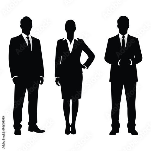 Creative design vector art of three business people silhouettes in formal attire