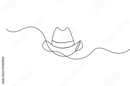 Cowboy hat minimal one line art elegant outline continuous drawing vector illustration
