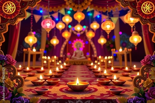 Festive Diwali Scene with Lamps and Decorations