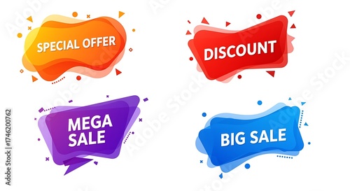 Set of colorful abstract promotional sale banners and discount labels
