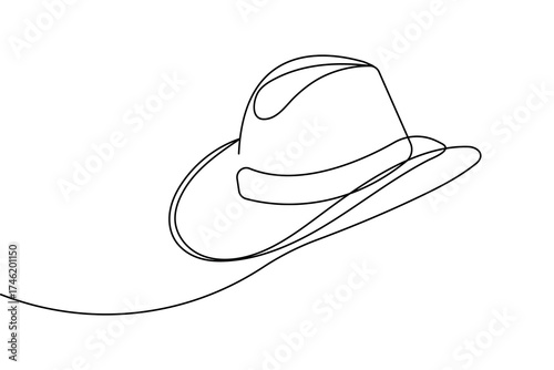 One line cowboy hat drawing minimal outline art isolated vector illustration
