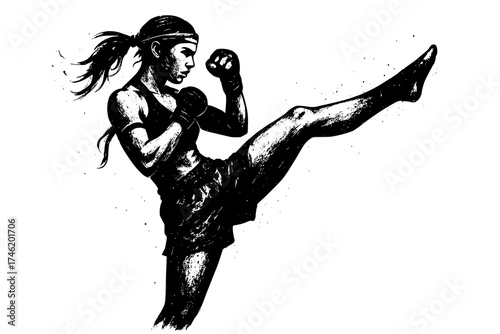 Woman fighting in muay thai
